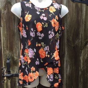 Double Layer Sheer Floral Blouse Size Large